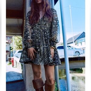 Zara Metallic Thread Printed Mini Dress